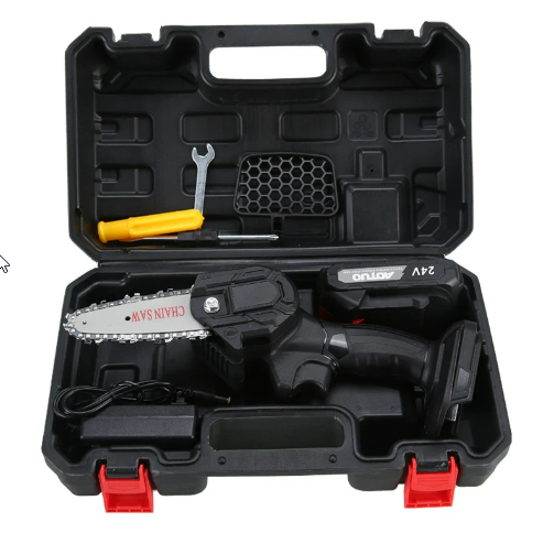 Hordozható elektromos 4″ mini láncfűrész, 700 W, 24 V, 4500 mAh, (2 akkumulátor/elem) - Image 4