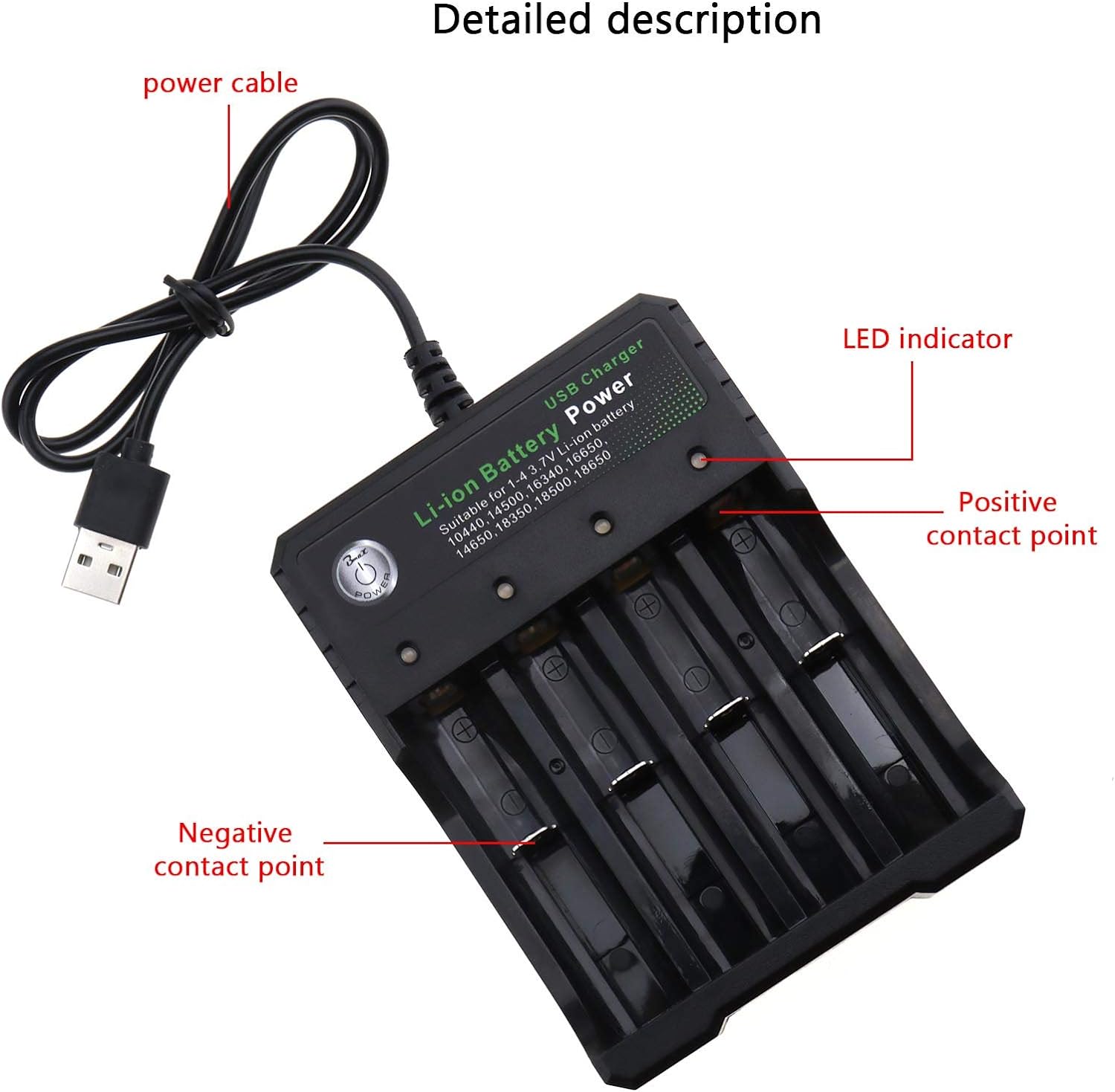 Intelligens USB töltő, 4 lítium akkumulátorhoz, 4,2 V, 1000 mA, 18650 - Image 3