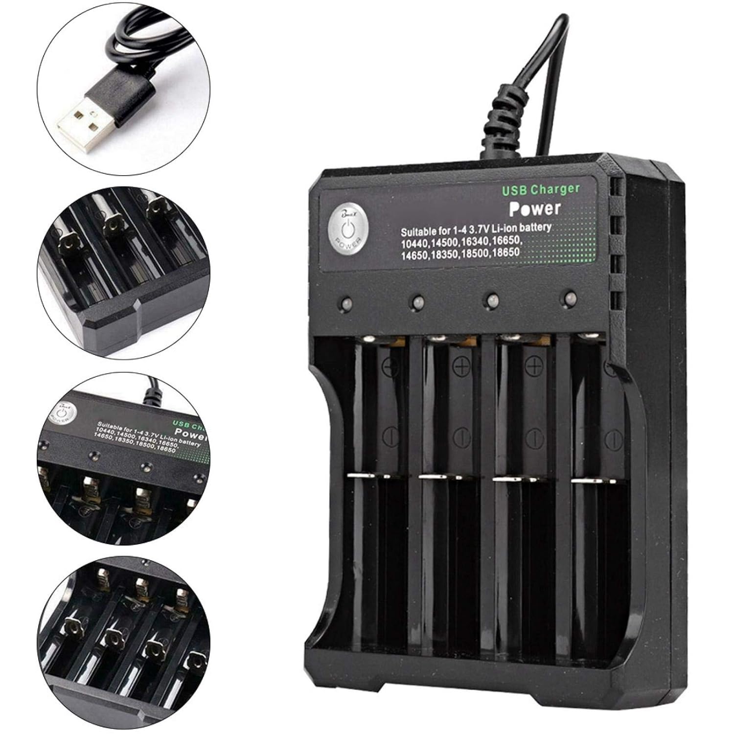Intelligens USB töltő, 4 lítium akkumulátorhoz, 4,2 V, 1000 mA, 18650