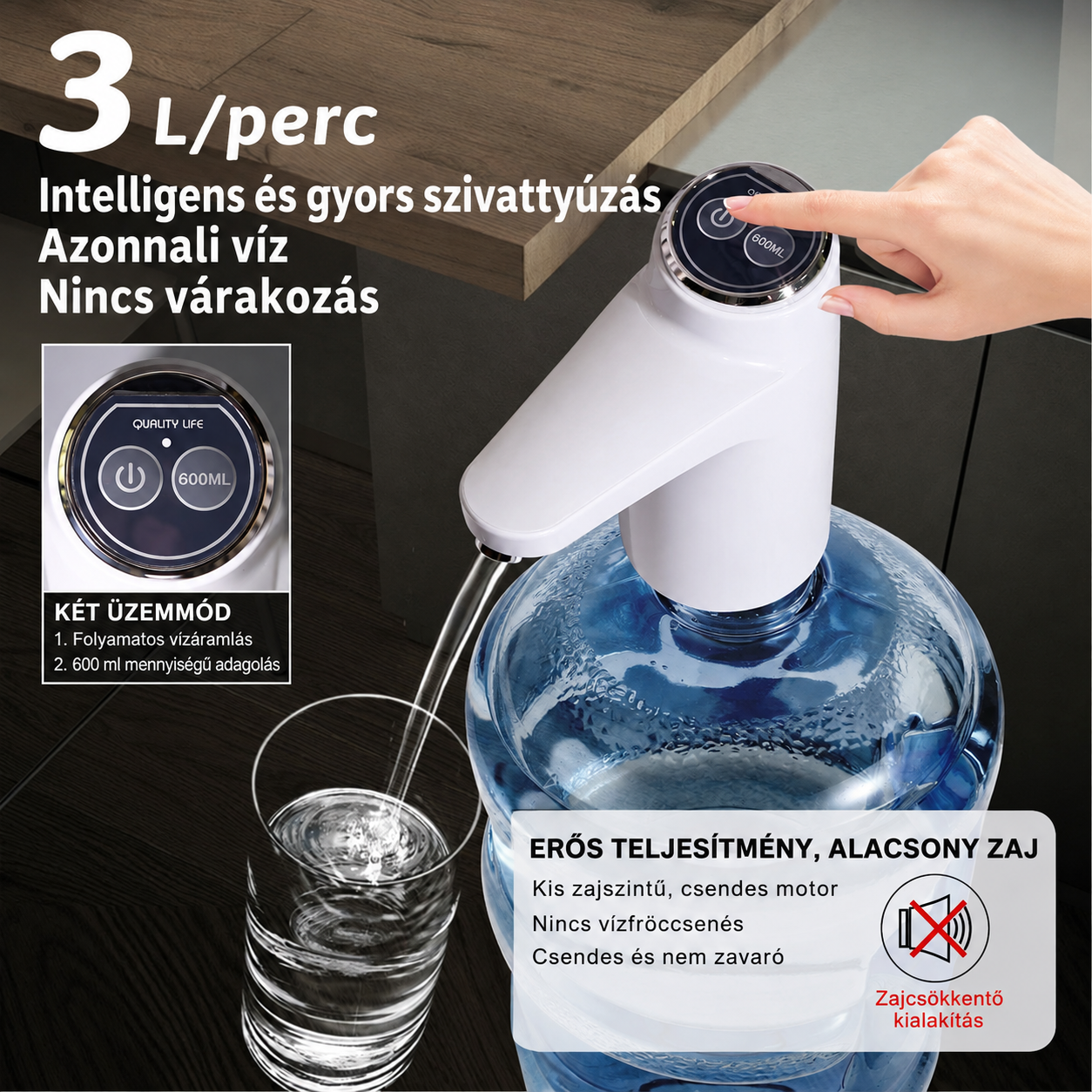 AquaLuxe Flow™ Elektromos palack pumpa (2 darab egy áráért) - 4. kép