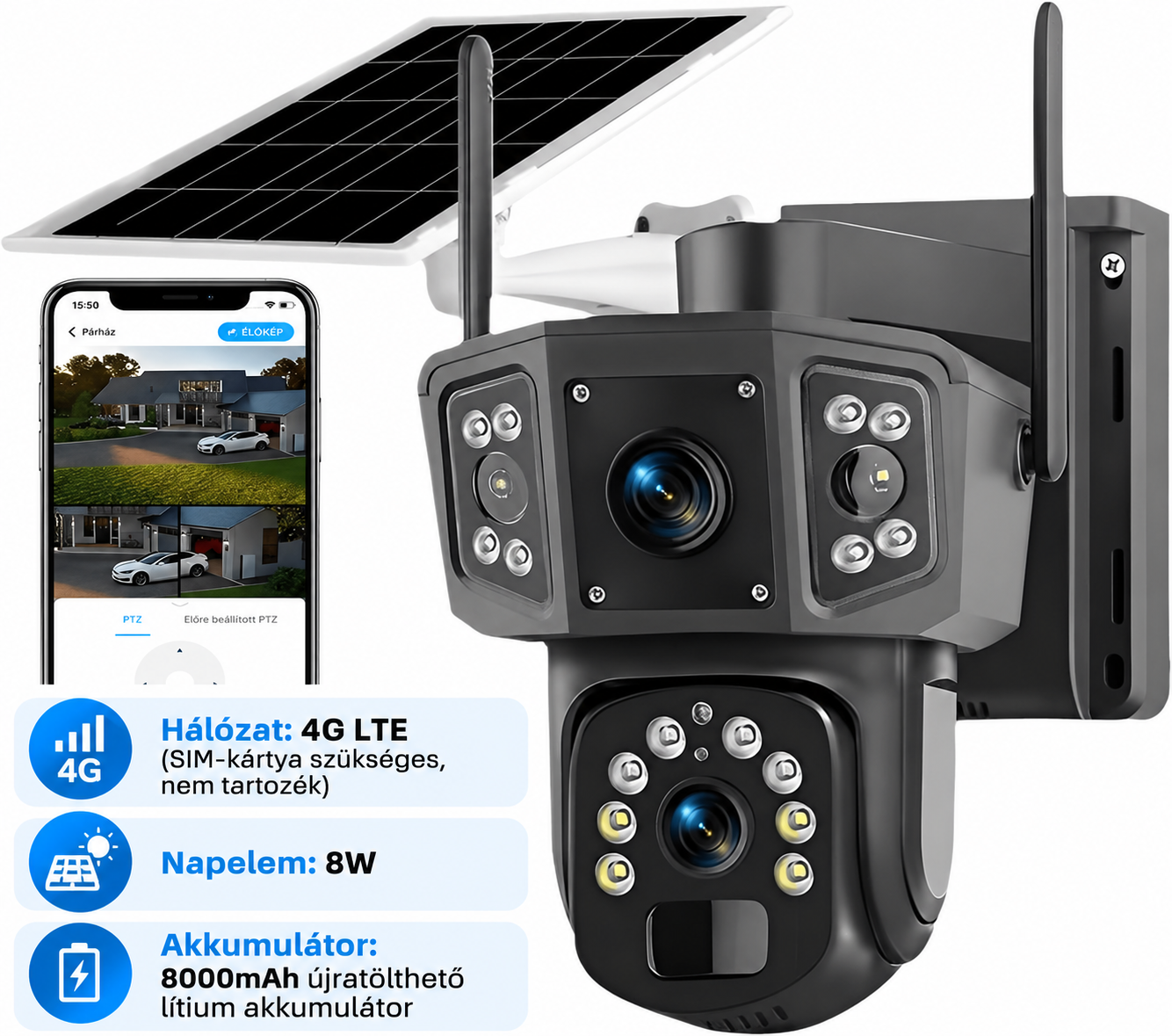 8MP-es napelemes biztonsági kamera 4G - Image 4