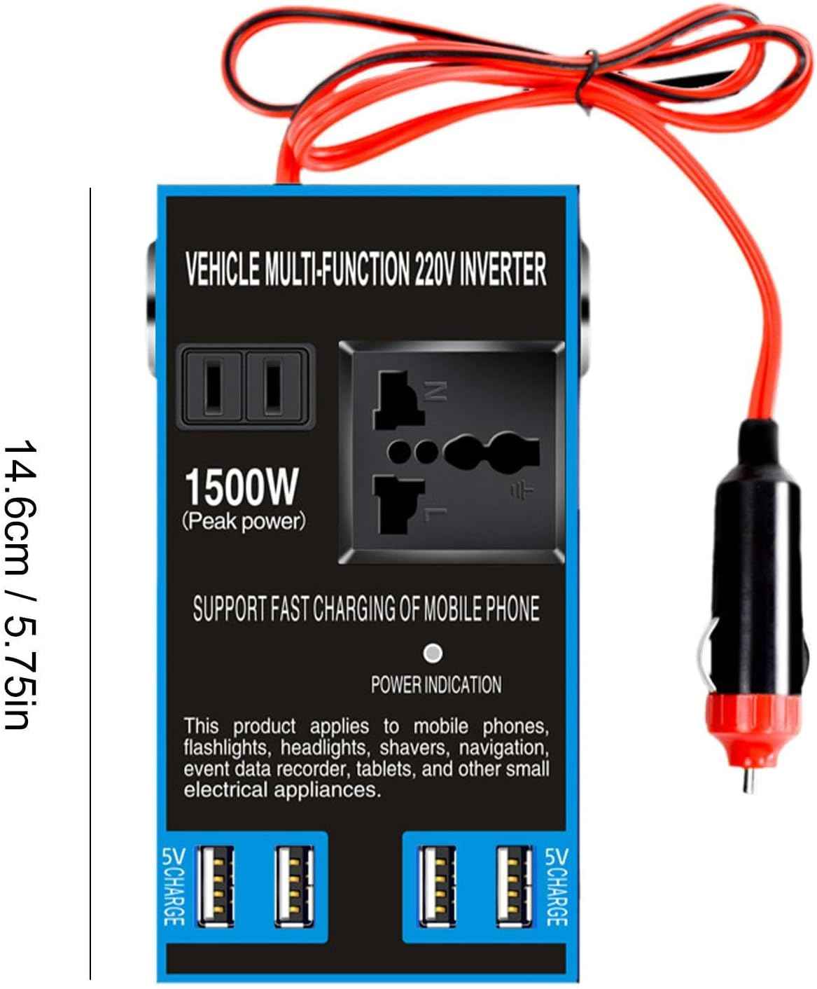 1500 W-os autós inverter 12 V-ról 24 V-ra 220 V-ra - Image 2