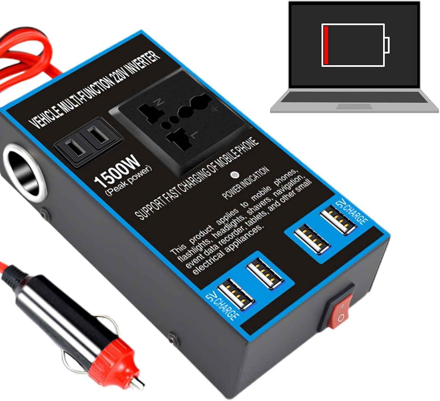 1500 W-os autós inverter 12 V-ról 24 V-ra 220 V-ra - Image 8