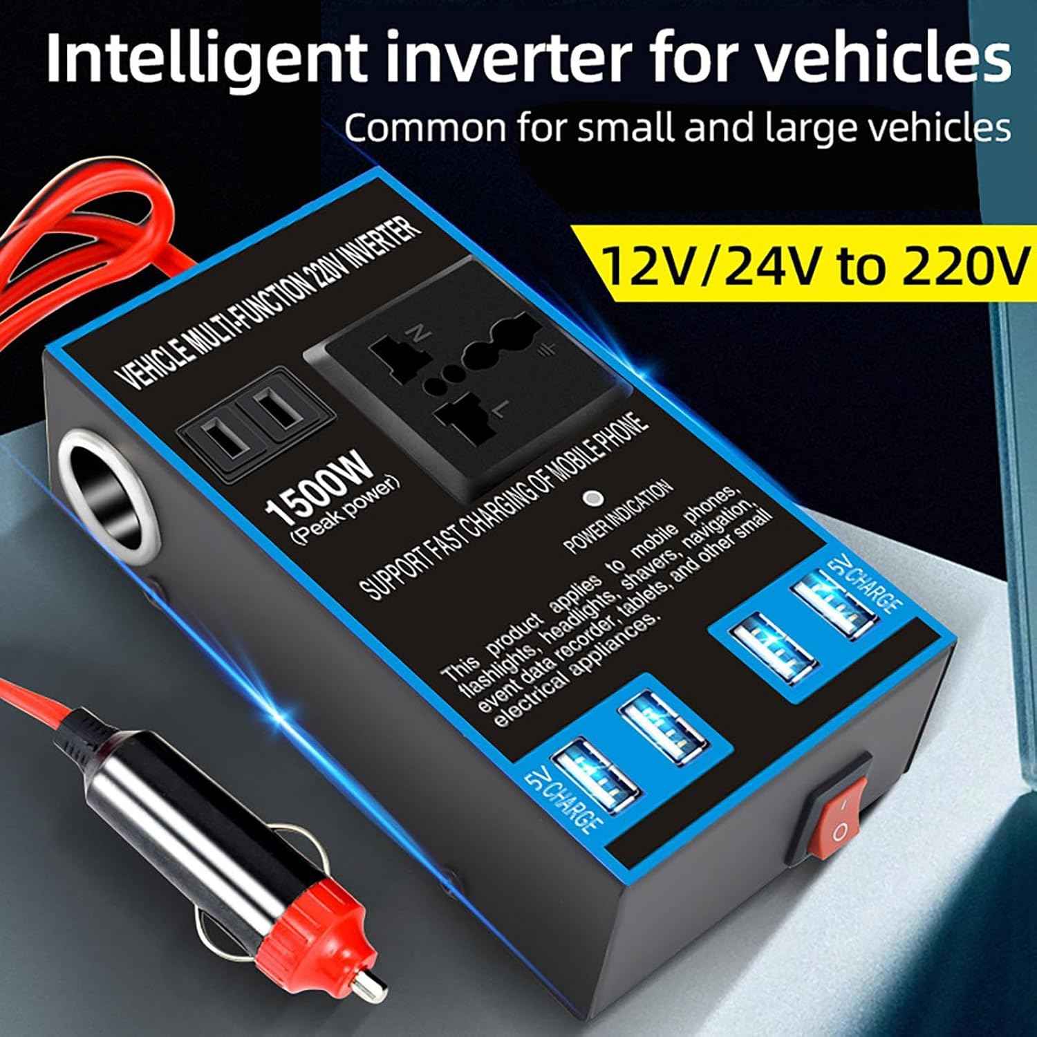 1500 W-os autós inverter 12 V-ról 24 V-ra 220 V-ra - Image 3