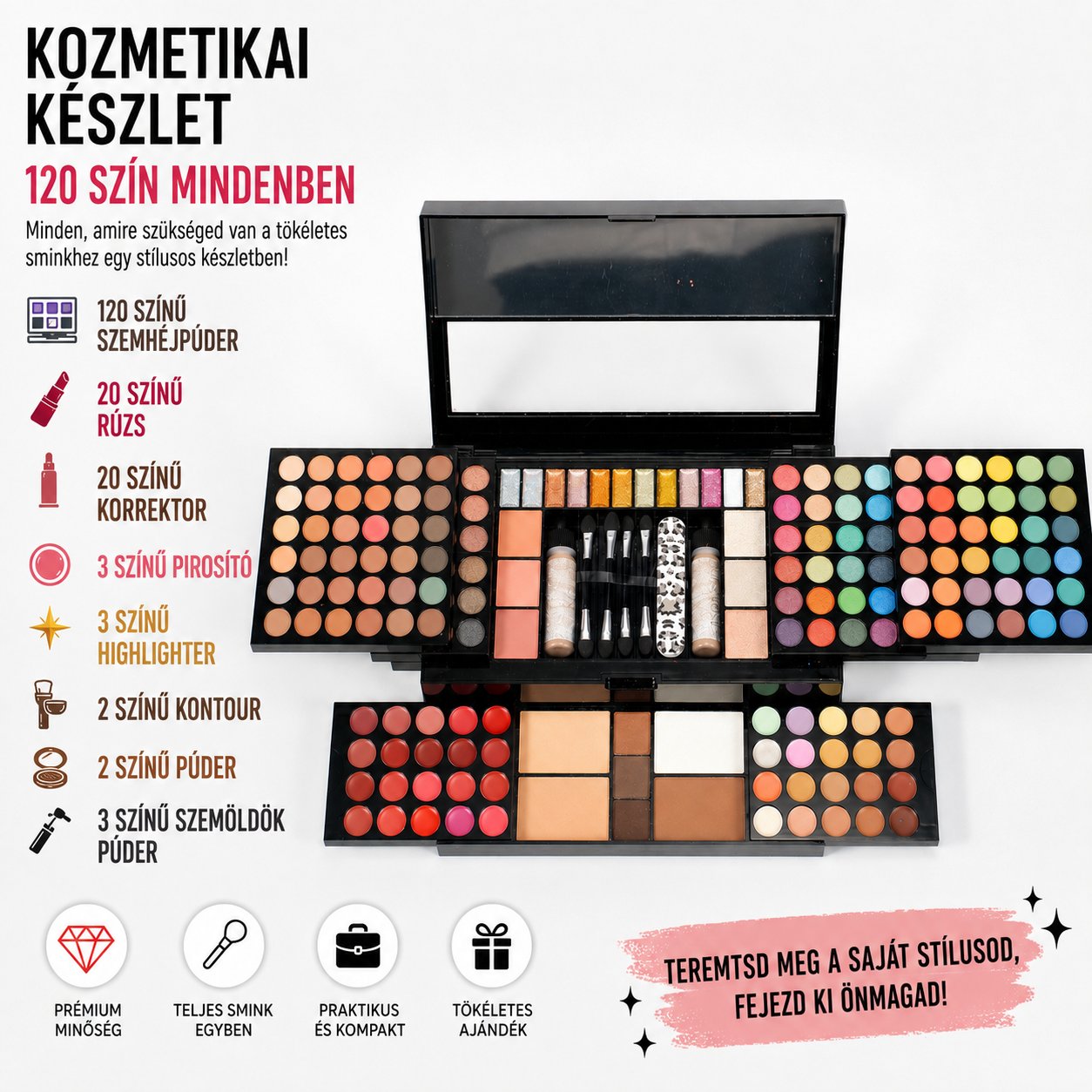 MISS ROSE Mindent egyben sminkkészlet a különböző megjelenésekhez