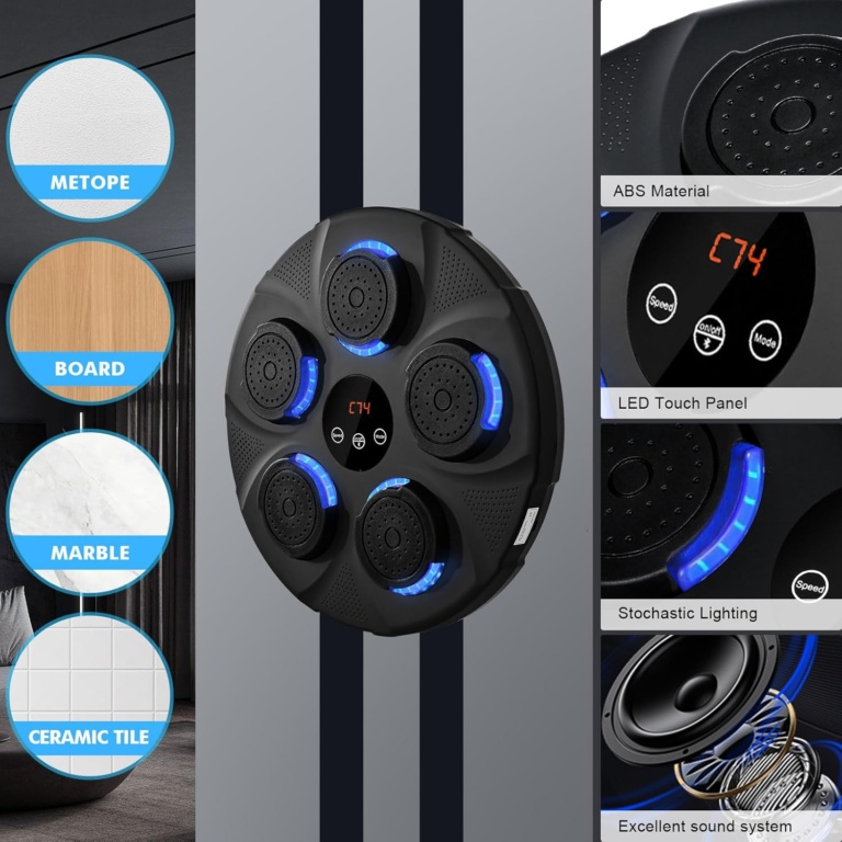 PunchBeat Rhythm™ zenés bokszgép fényeffektekkel, 5 célponttal, bokszkesztyűvel és BÓNUSZ fitneszkesztyűvel - Image 4