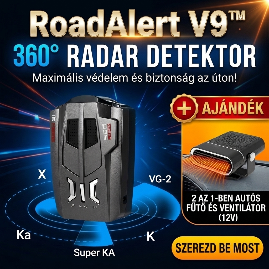 RoadAlert V9™ radarérzékelő + BÓNUSZ: 2 az 1-ben autós fűtő- és hűtőventilátor, 12 V