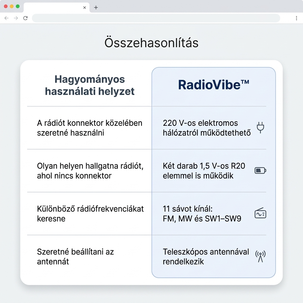 RadioVibe™ EC-2008AC hordozható rádió (FM/MW/SW1-9), hálózati vagy elemes működés / 245 - 5. kép